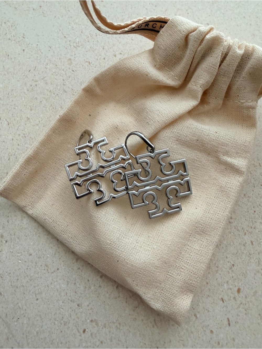 Tory Burch Britten Logo Earrings Silver